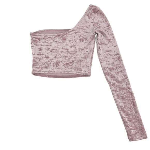 TNA Aritzia Hollywood Crushed Velvet One Shoulder Crop Tee Size XXS Pink - Picture 7 of 7